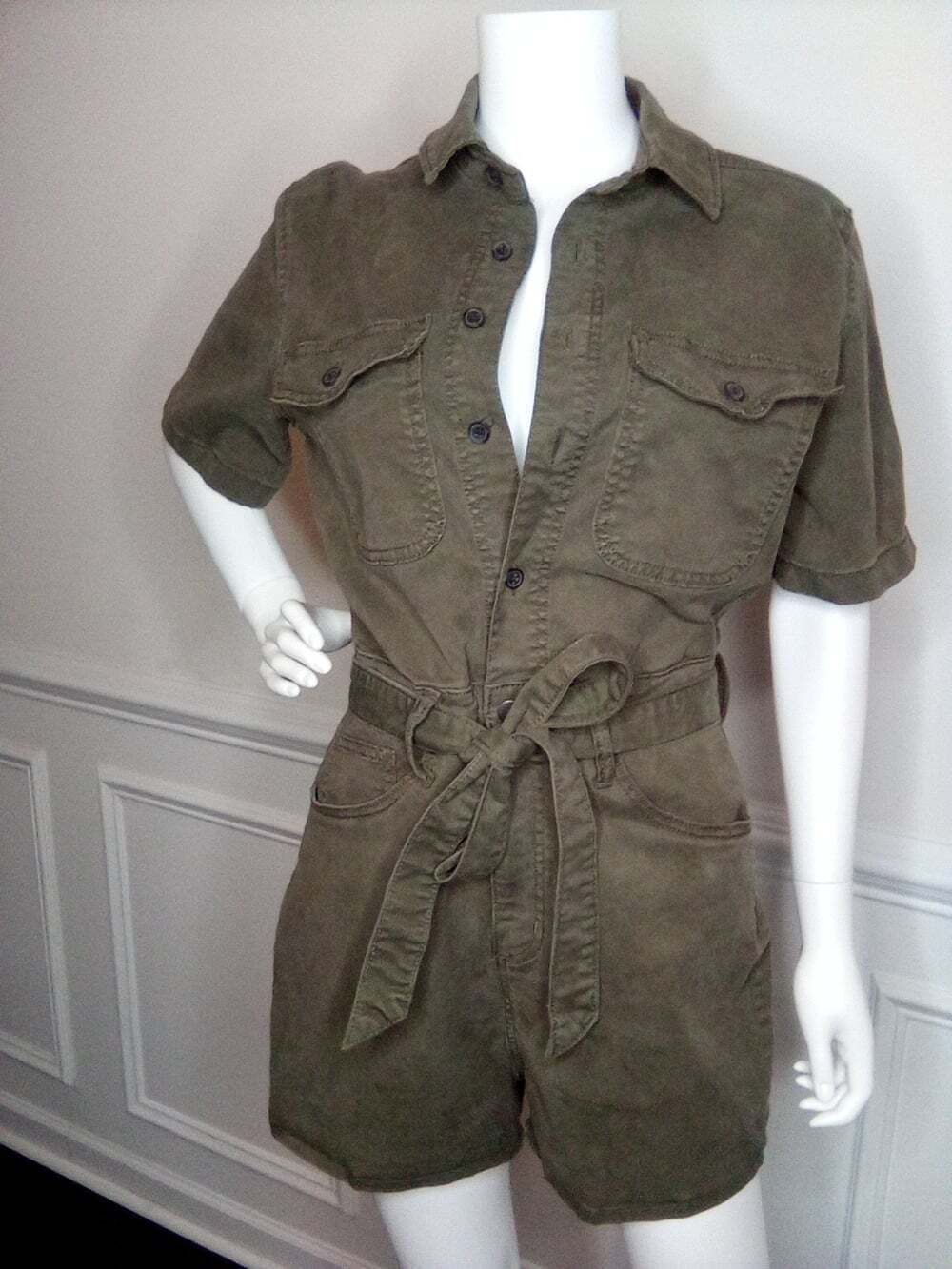 NEW Universal Thread Short Sleeve Denim Romper Olive Green Size 4 Jumpsuit - Picture 4 of 16